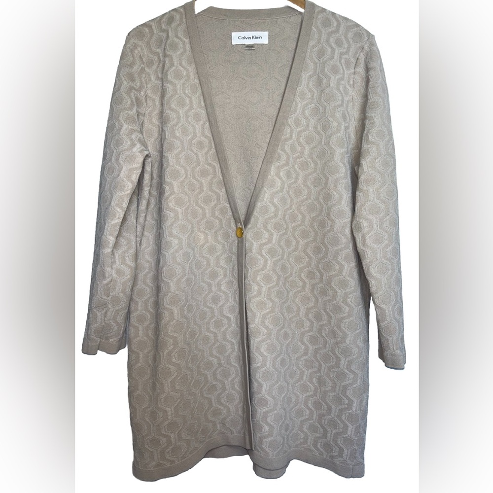 Calvin Klein  Career Cardigan Women's Geometric Taupe Nude Open Cardigan Large